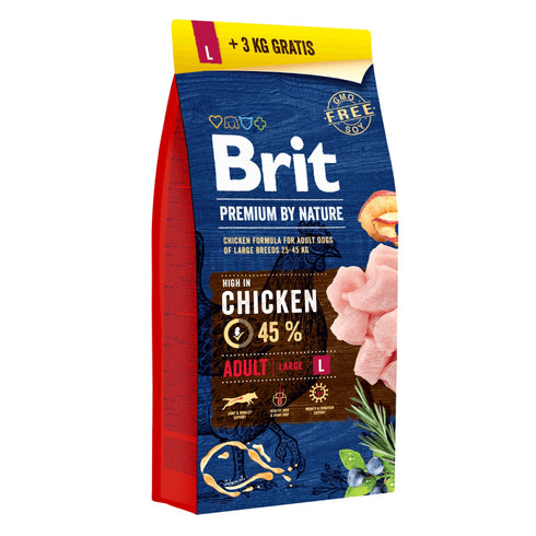 Hrana uscata pentru caini Brit Premium by Nature Adult L 15kg+3kg GRATIS